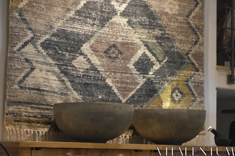 PHOTO Stone Bowls with Abstract Rug