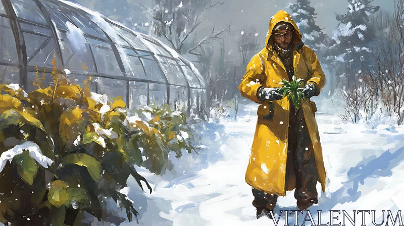 AI ART Man in Yellow Coat Gardening