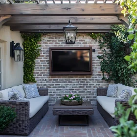 Serene Outdoor Living Space with Brick Wall