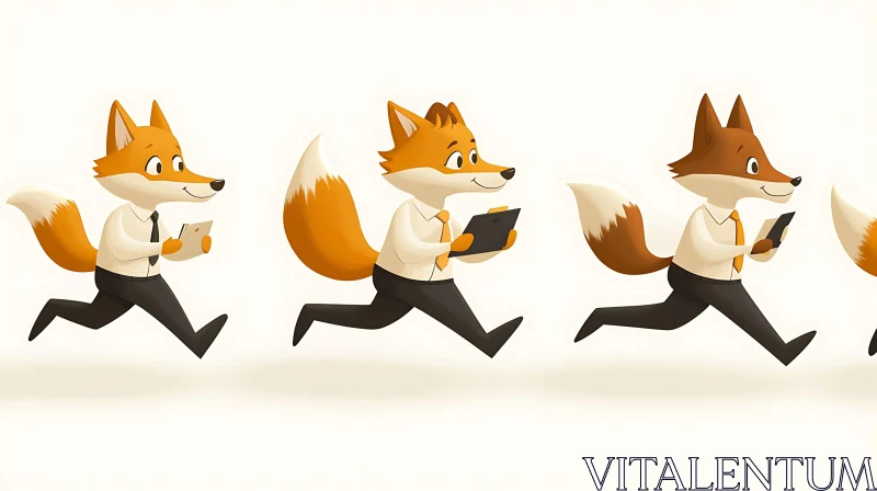 Cartoon Foxes in Suits Running AI Image