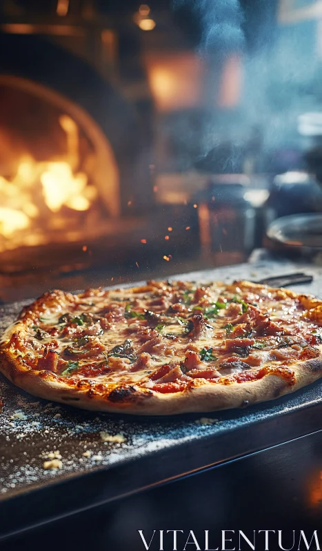 Traditional Wood-Fired Bacon Pizza AI Image