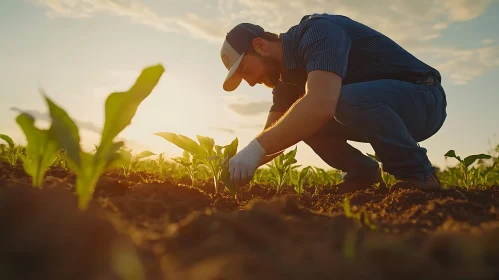 Agricultural Worker Caring for Young Plants