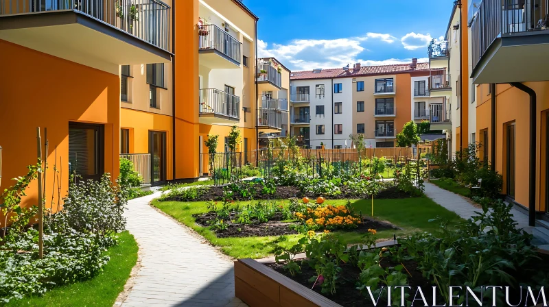 Tranquil Garden Between Apartment Buildings AI Image