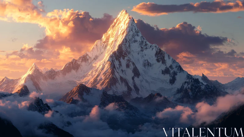 Sunset Over Snow-Capped Peak AI Image