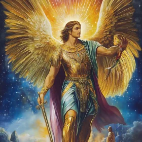 Golden Angel in Celestial Battle Stance