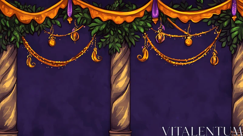 Ornate Columns and Festive Garland AI Image