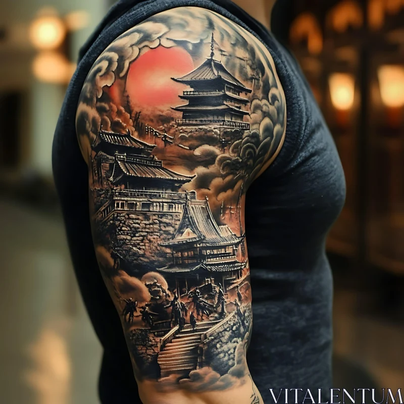 Japanese Pagoda Tattoo Art AI Image