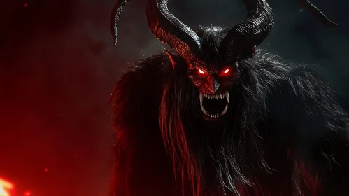 Nightmarish Krampus with Glowing Red Eyes