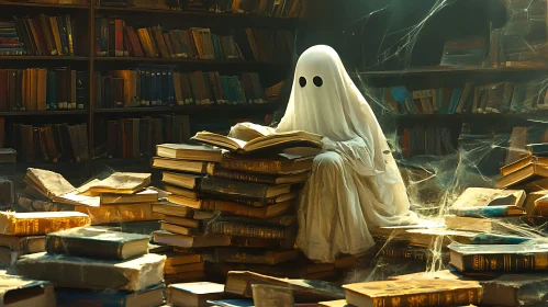 Ghostly Reader in Ancient Library