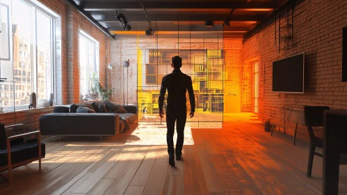 Man Walking in Modern Interior