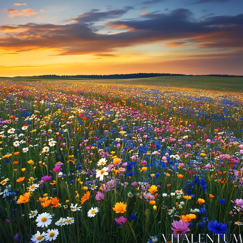 AI ART Vibrant Flower Field at Sunset