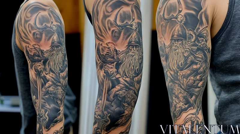 Detailed Monochrome Viking Warrior Tattoo AI Image