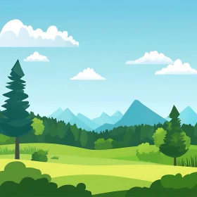 Cartoon Green Hills and Mountains