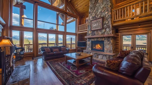 Rustic Living Room with Stone Fireplace