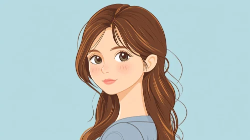 Anime Style Woman Portrait with Brown Hair