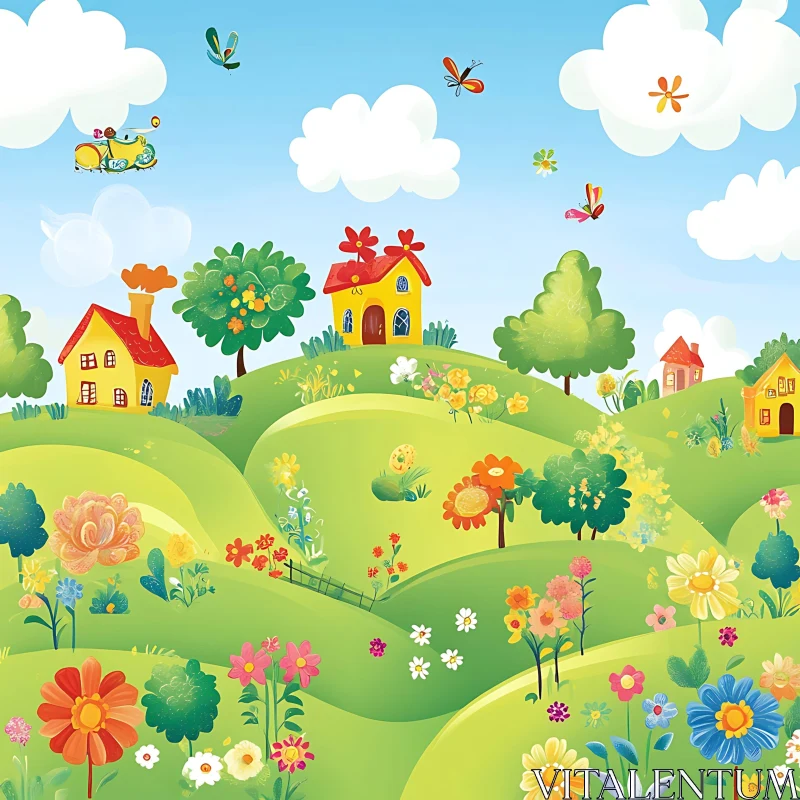 AI ART Whimsical Cartoon Flower Field