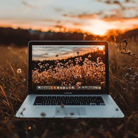 Open Laptop in a Field of Grass