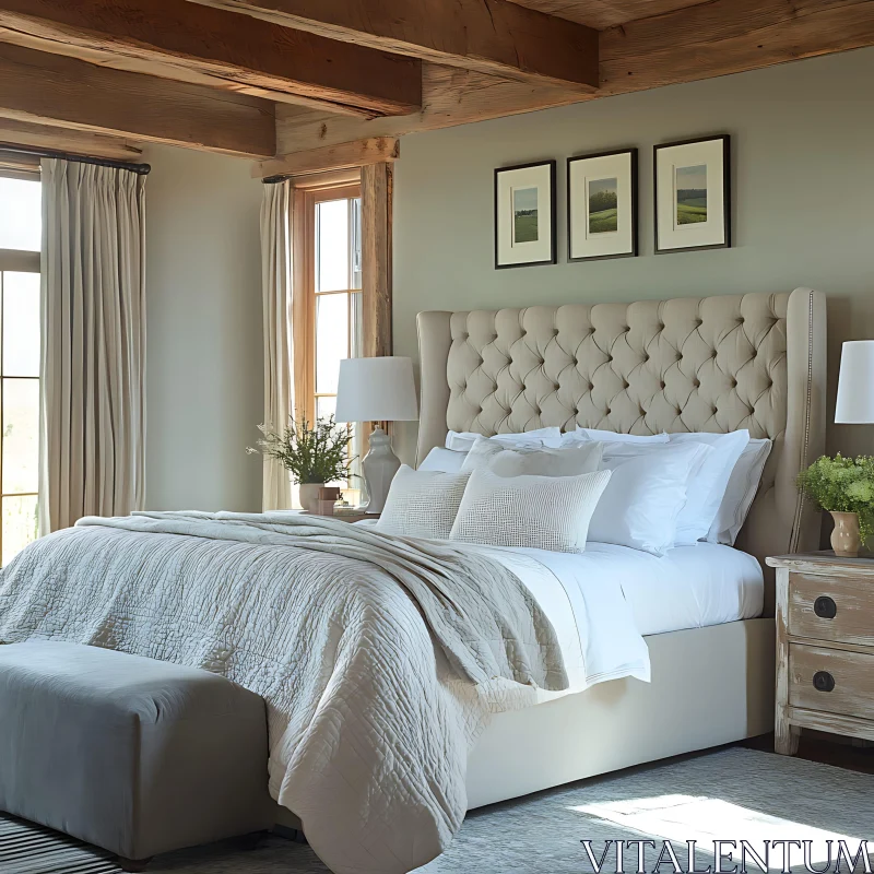 AI ART Neutral Bedroom with Tufted Headboard and Natural Light