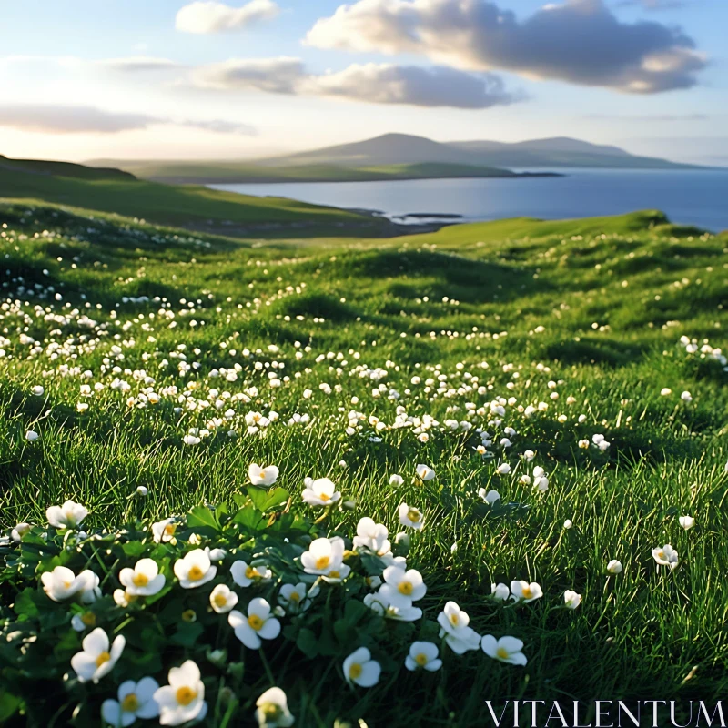 Coastal Flower Field AI Image