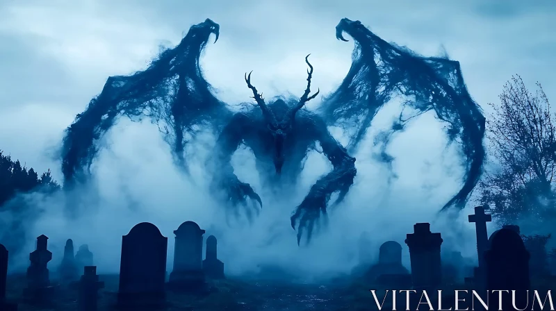 Winged Demon in Gothic Cemetery AI Image