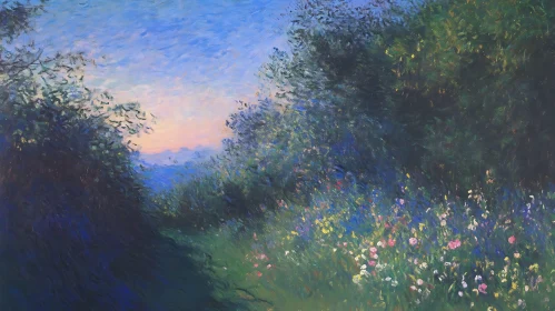 Idyllic Wildflower Field at Dusk Painting