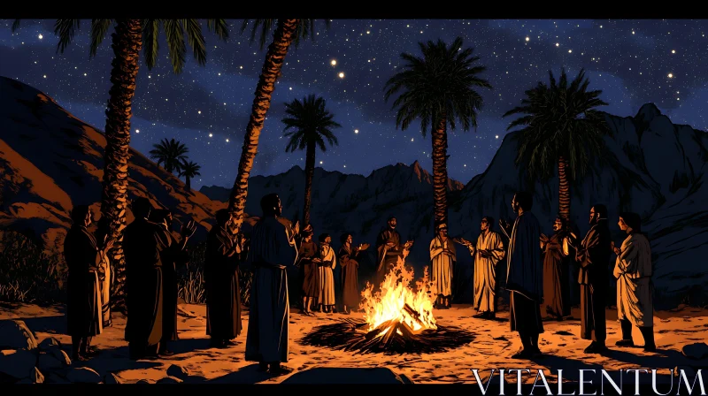 Desert Night Bonfire Ceremony AI Image