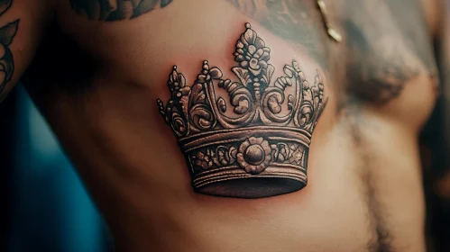 Ornate Crown Tattoo on Chest