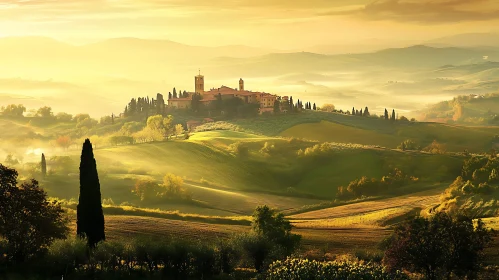 Hilltop Village in Tuscany at Dawn