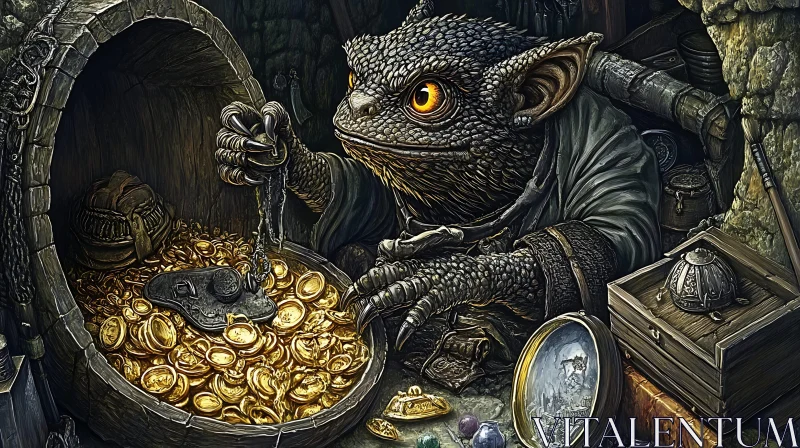 Reptilian Guardian of Golden Treasure AI Image