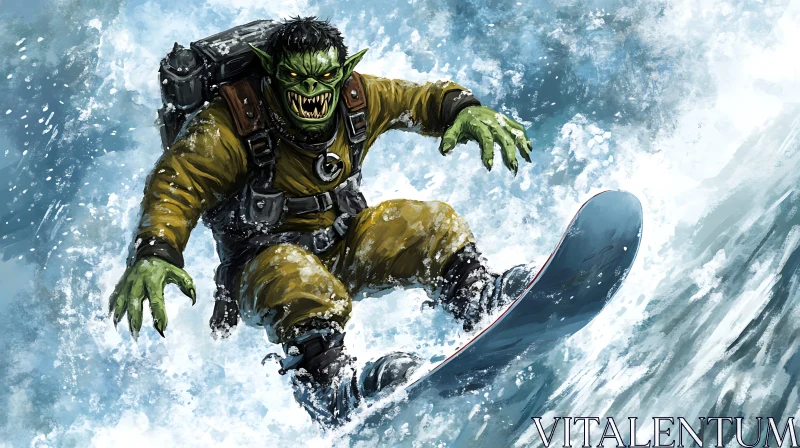 AI ART Green Rider: Orc on Snowboard