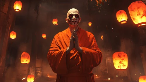 Sinister Monk Surrounded by Lanterns