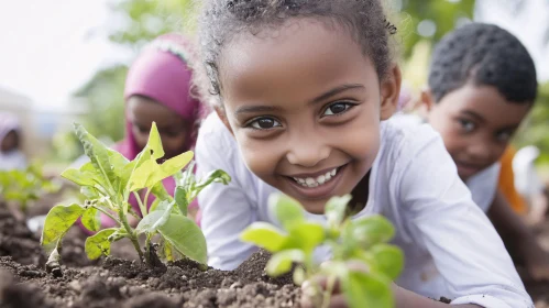 Kids Planting Seedlings with Smiles