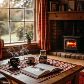 Cozy Interior with Coffee and Book