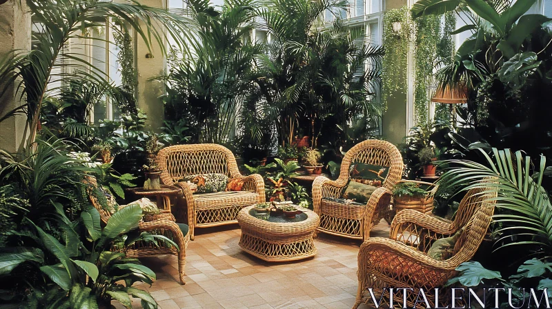 Tranquil Indoor Garden Seating Area AI Image