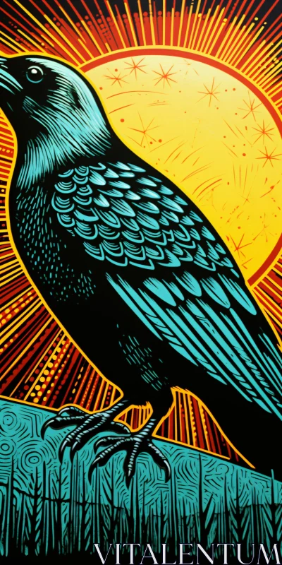 AI ART Modern Crow Design with Pop Art Sun