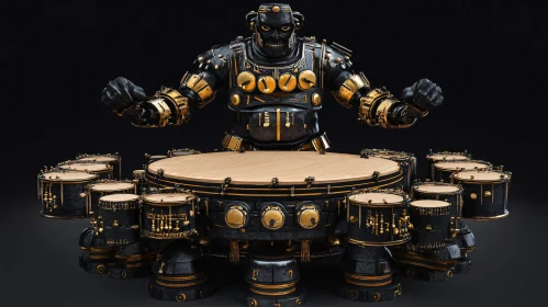 Robot Drummer with Golden Accents