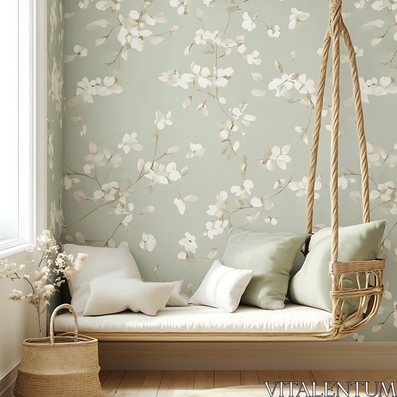 Peaceful Interior with Floral Swing AI Image