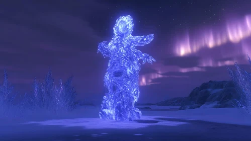 Glowing Ice Figure in Winter Landscape