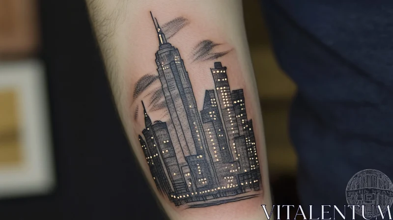 AI ART Cityscape Tattoo with High-Rise Buildings and Clouds