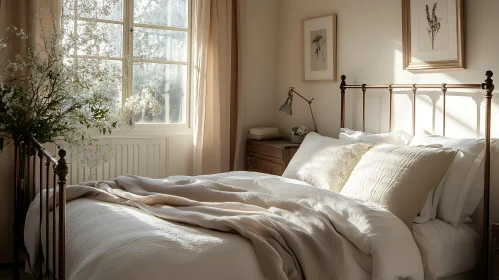 Peaceful Bedroom Interior with Floral Accents