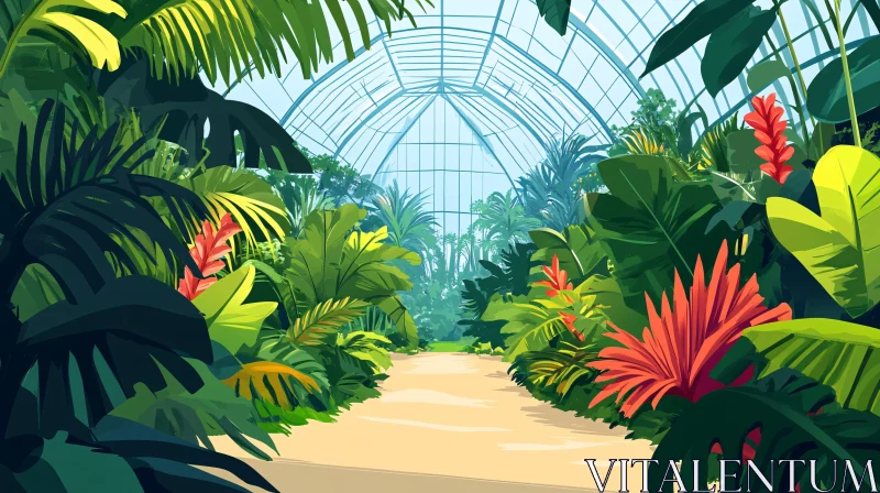 Lush Indoor Garden with Exotic Plants AI Image