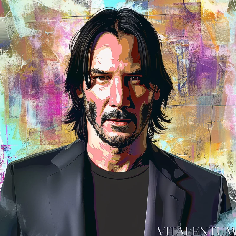 Colorful Keanu Reeves Digital Portrait AI Image