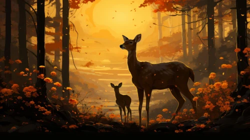Autumn Deer in Nature - A Charming Illustration