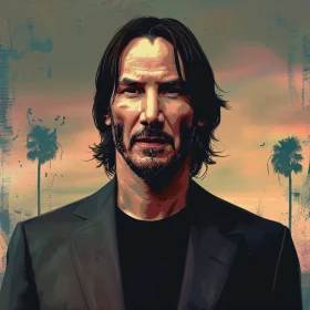 Keanu Reeves Pop Art Sunset Portrait