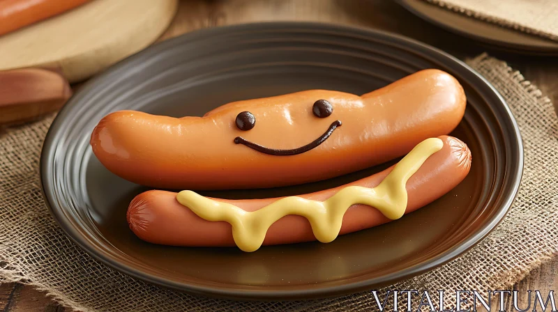 Fun Hotdog Platter with Happy Face and Mustard AI Image