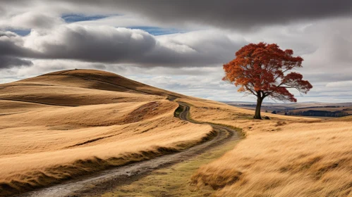 Captivating Nature: A Solitary Tree on an Orange Colored Hill