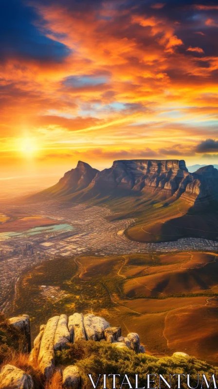 Captivating Sunset on Table Mountain in Cape Town, South Africa AI Image