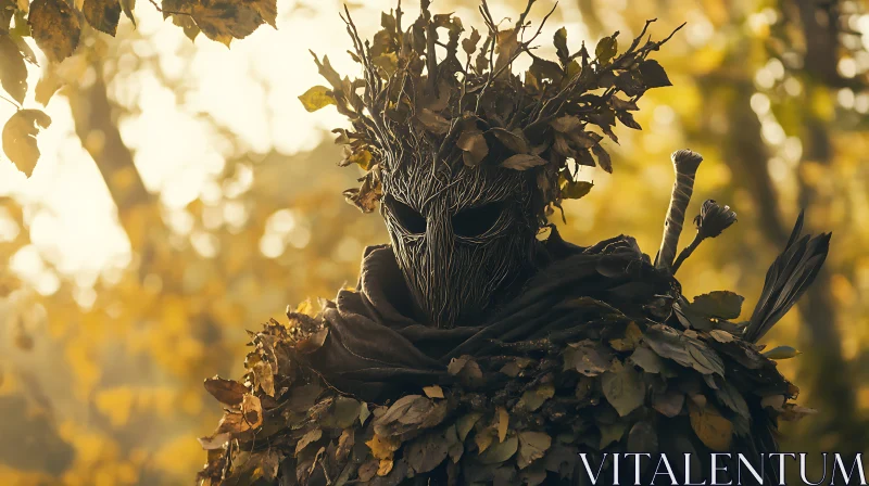 Enigmatic Forest Guardian with Leafy Mask AI Image