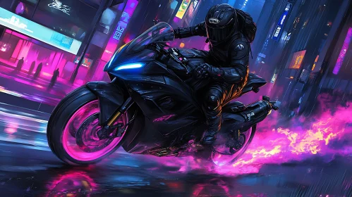 Neon Rider: Motorcycle in a Cyberpunk City