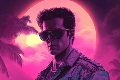 Man in Sunglasses before Neon Sunset